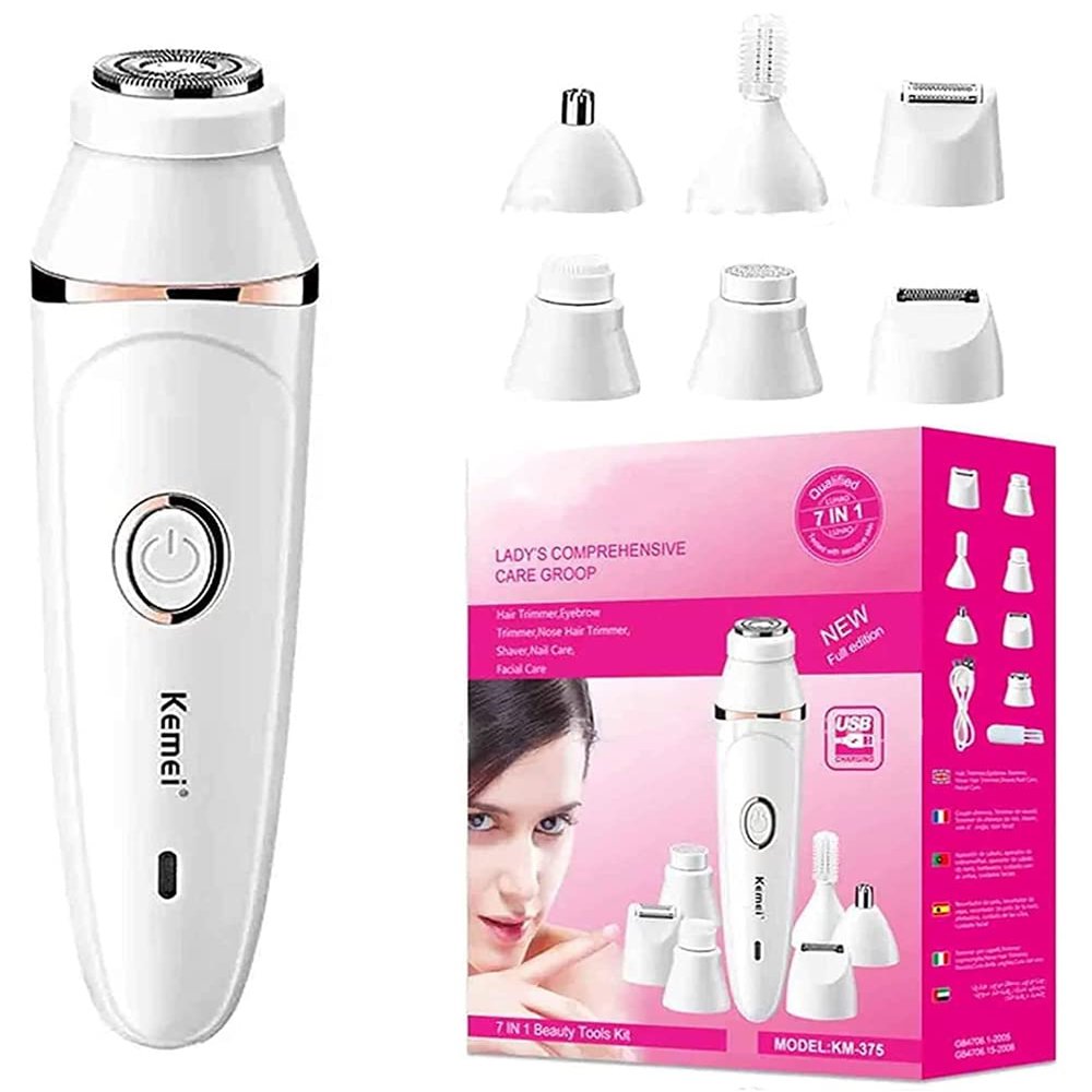 7 in 1 Facial Epilator for Women,Cordless Facial Hair Removal Electric Razor with Light for Arm Underarm Chin Bikini,Instant & Painless Beauty Tools Kit,Wet & Dry Waterproof Rechargeable Lady Shaver