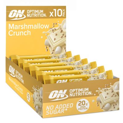 Optimum Nutrition Marshmallow Crunch, Crispy Protein Bars, No Added Sugars, On the Go, Pre-Workout and Post-Workout Gym Snack for Men and Women, 10 x 65 g