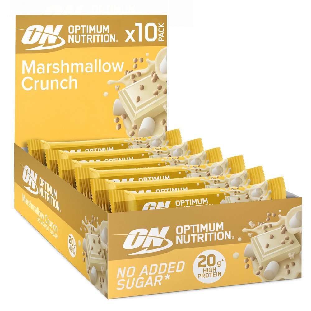 Optimum Nutrition Marshmallow Crunch, Crispy Protein Bars, No Added Sugars, On the Go, Pre-Workout and Post-Workout Gym Snack for Men and Women, 10 x 65 g
