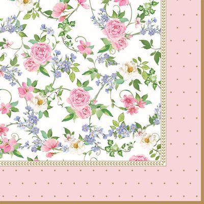 20 Napkins Small Roses on Dot Border | Table Decoration | Decoupage | Napkin Technology 33 x 33 cm