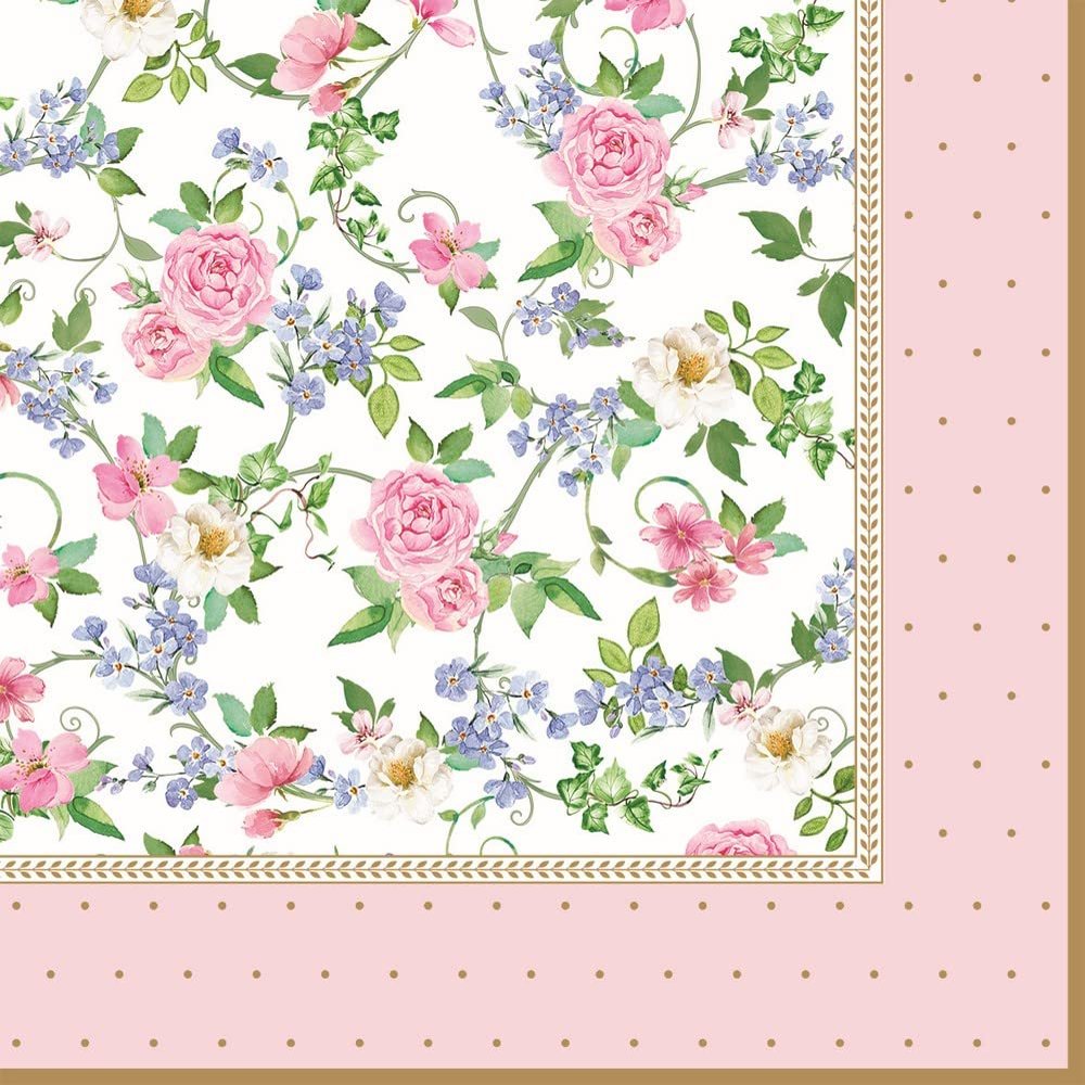 20 Napkins Small Roses on Dot Border | Table Decoration | Decoupage | Napkin Technology 33 x 33 cm