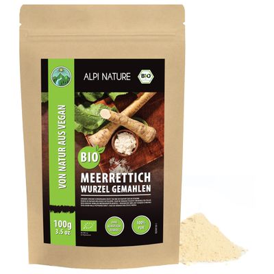 Alpi Nature Organic Horseradish Ground 100g 3.5 oz, Ground Horse Radish Root Powder, Gluten Free