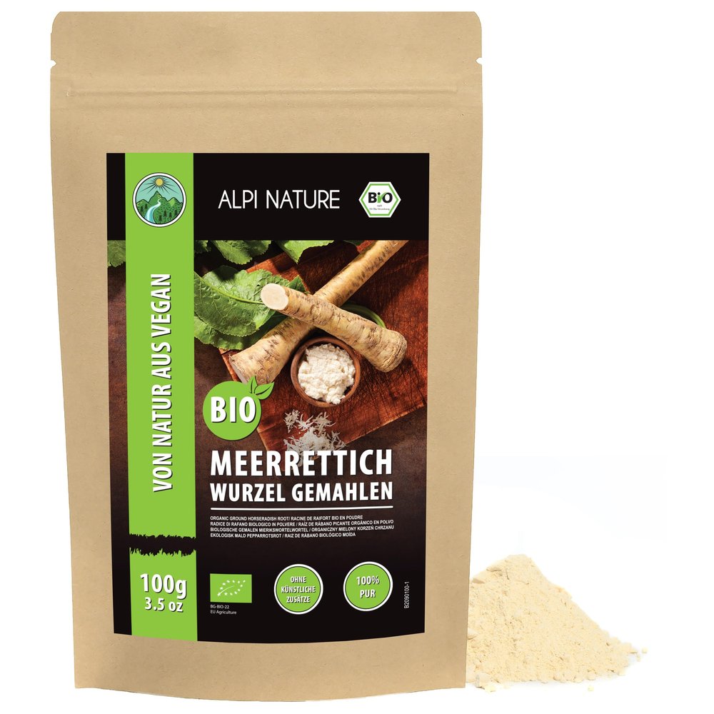 Alpi Nature Organic Horseradish Ground 100g 3.5 oz, Ground Horse Radish Root Powder, Gluten Free