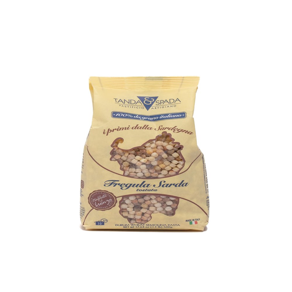 Fregula Sarda Toasted 500g, durum wheat semolina pasta, typical Sardinian, PAT of Sardinia, made in Italy, Tanda & Spada Pastificio Artigiano