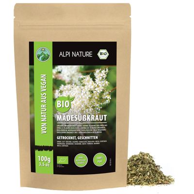 Alpi Nature Organic Meadowsweet Tea 100g 3.5 oz, Dried and Cut Meadowsweet Herb, Loose Leaf Tea