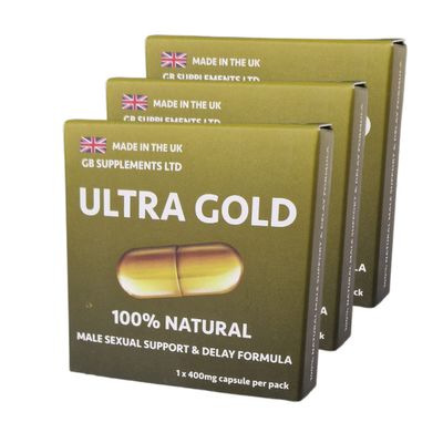 3 x Ultra Gold high Strength Capsules with Delay, 100% Herbal Support Supplement for Men! Male Stamina, Endurance Support Formula