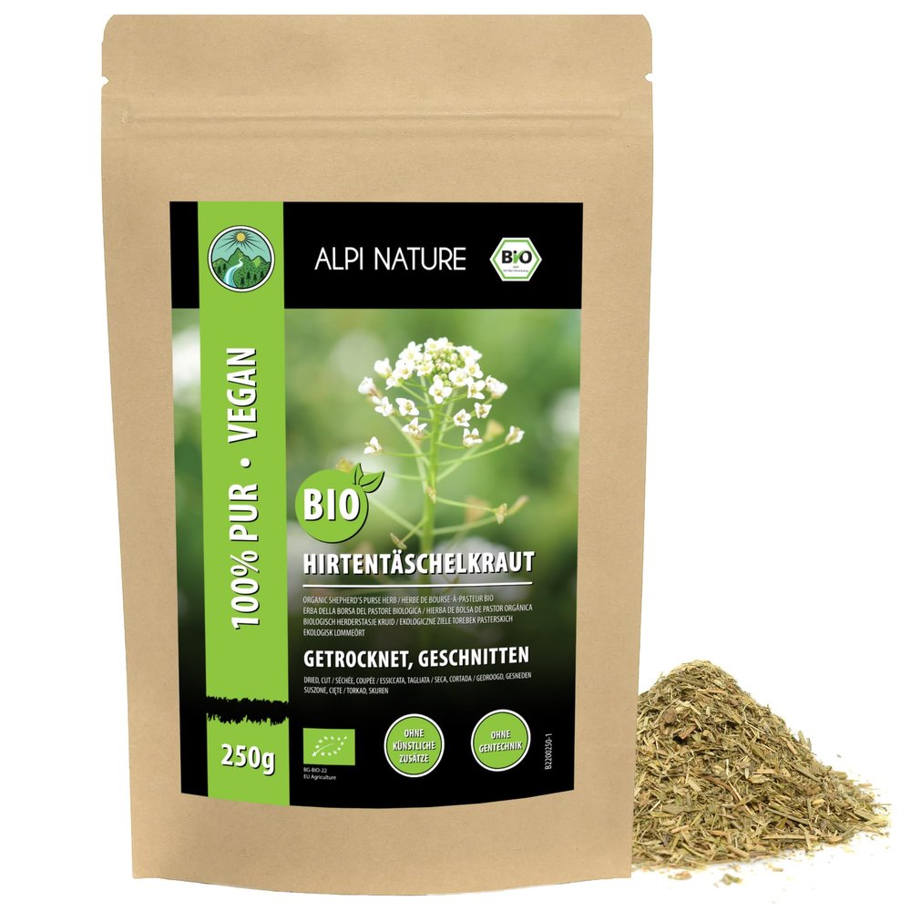 Alpi Nature Organic Shepherd's Purse Tea 250g 8.8 oz, Cut Shepherd's Purse Herb, Loose Leaf Tea