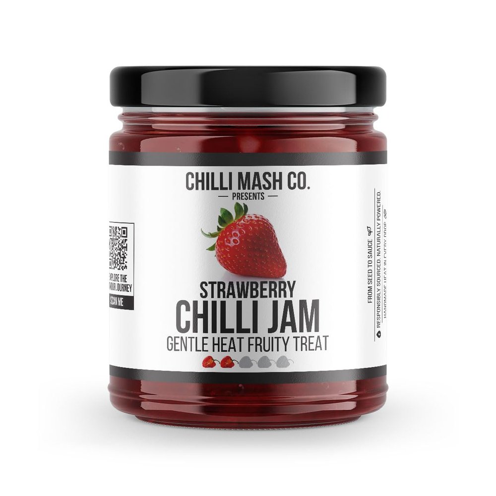 Strawberry Chilli Jam 190g - Chilli Mash Co - Sweet and Spicy Strawberry Jam Made with British Strawberries and Mild Scotch Bonnet Chillies