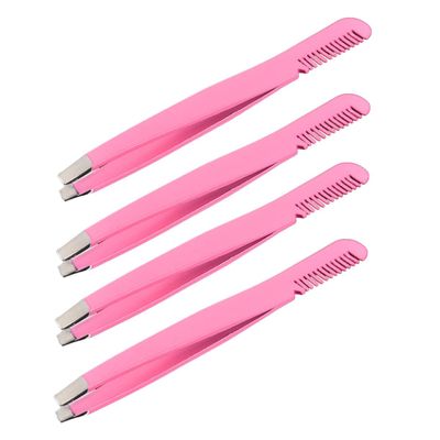 Beavorty 4pcs Eyebrow Clamp Stainless Steel Diagonal Eyebrow Tweezers Makeup Comb