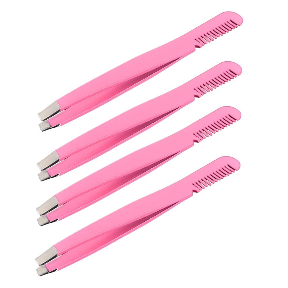 Beavorty 4pcs Eyebrow Clamp Stainless Steel Diagonal Eyebrow Tweezers Makeup Comb