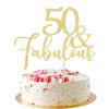 AROKIPPRY Gold Glitter 50 & Fabulous Cake Topper, Cake Topper 50th Birthday, 50 Anniversary Birthday Cake Decorations Supplies (50) view 1