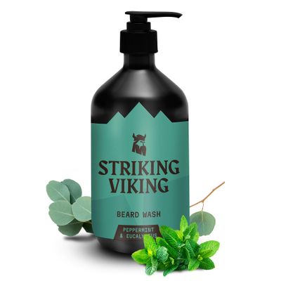 Striking Viking Beard Wash for Men - Peppermint & Eucalyptus, 502 ml, 1 Pack - Naturally Derived Deep Cleansing Formula with Jojoba & Argan Oils - Non-Stripping Itch-Free Gentle Beard Shampoo