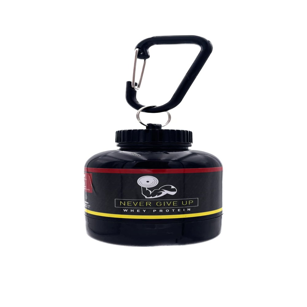 Protein Muscle Holder Never Give Up, Portable Protein Container and Funnel for Protein and Other Supplements, Various Sizes, 30 and 60 Grams (60 Grams)