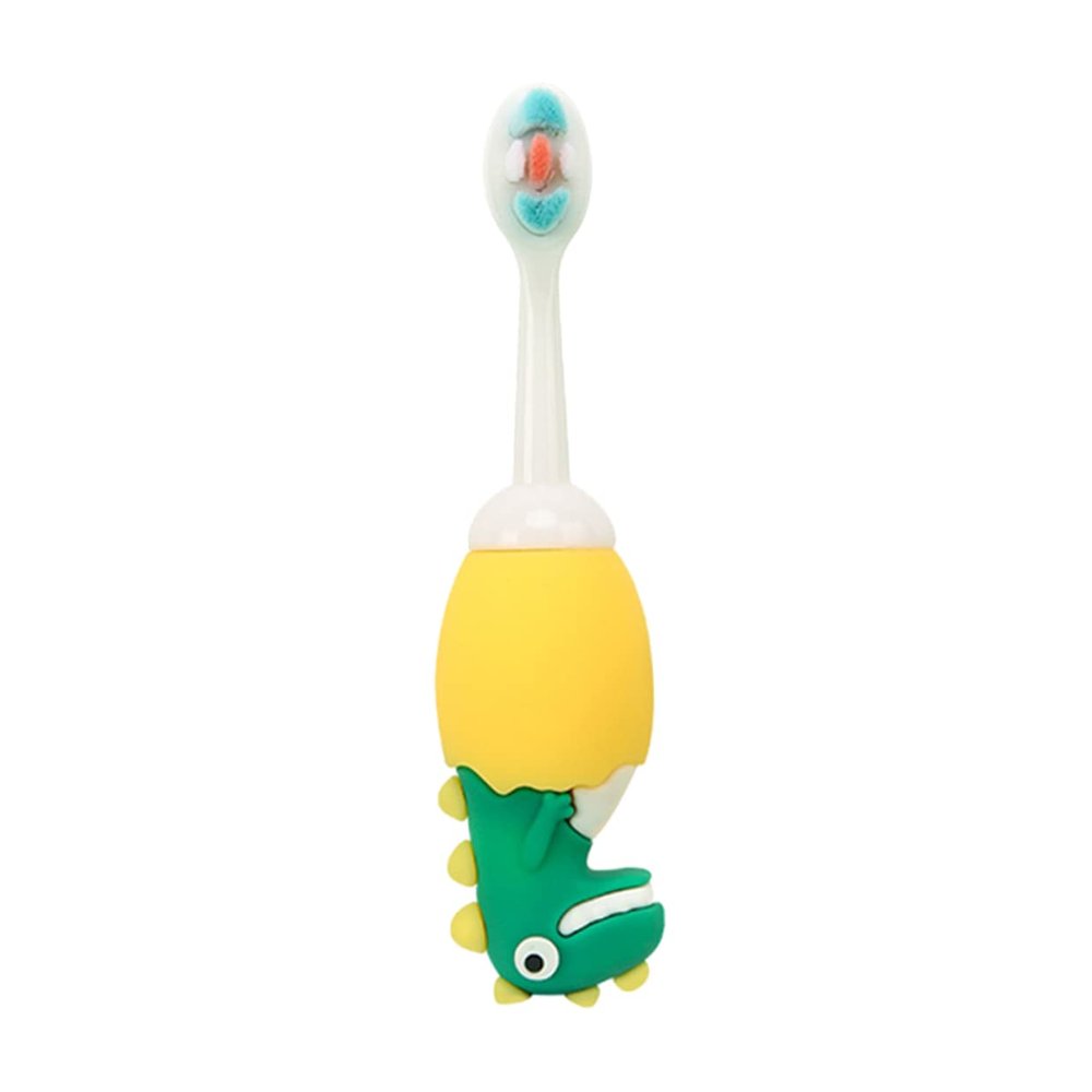 Hohopeti Cartoon Kids Dinosaur Toothbrush Soft Silicone Fine Bristles Small Head for Children Oral Cleaning Tongue Cleaner Individually Packaged Random Color