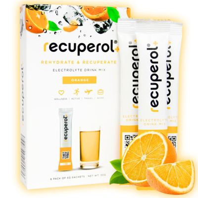 Recuperol Electrolytes Sachets | Electrolytes Powder for Rehydration | 6 Sachets | Sugar-Free Hydration Powder | Zinc, Vitamin C, B12, D3, Potassium | Natural Orange Flavour