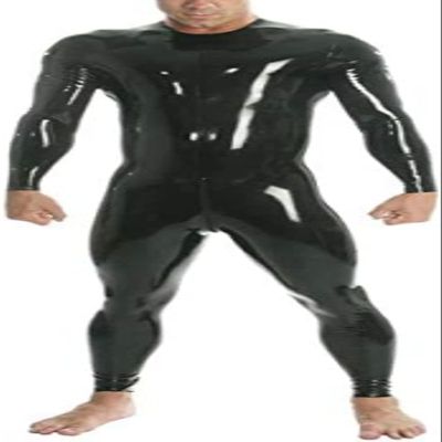 0.4MM Thickness Latex Rubber Neck Catsuit with Crotch Zip for Men,Red,XX-Small