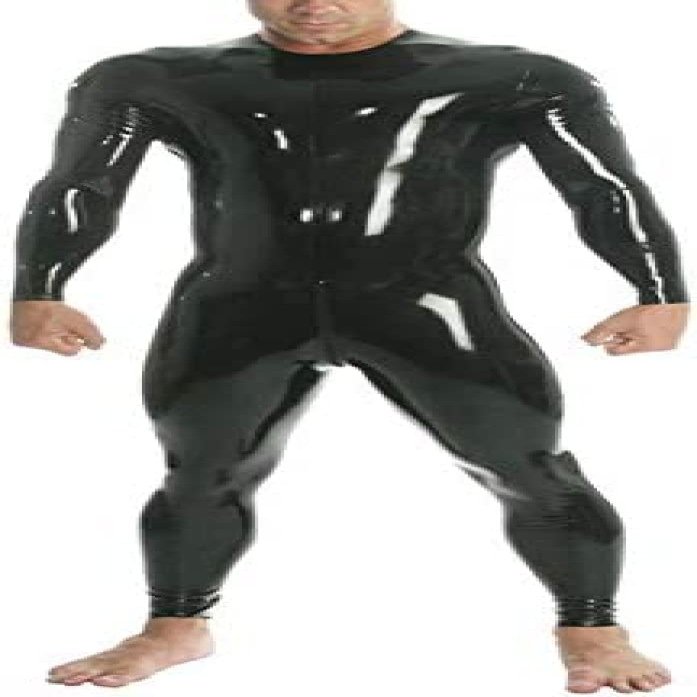 0.4MM Thickness Latex Rubber Neck Catsuit with Crotch Zip for Men,Red,XX-Small