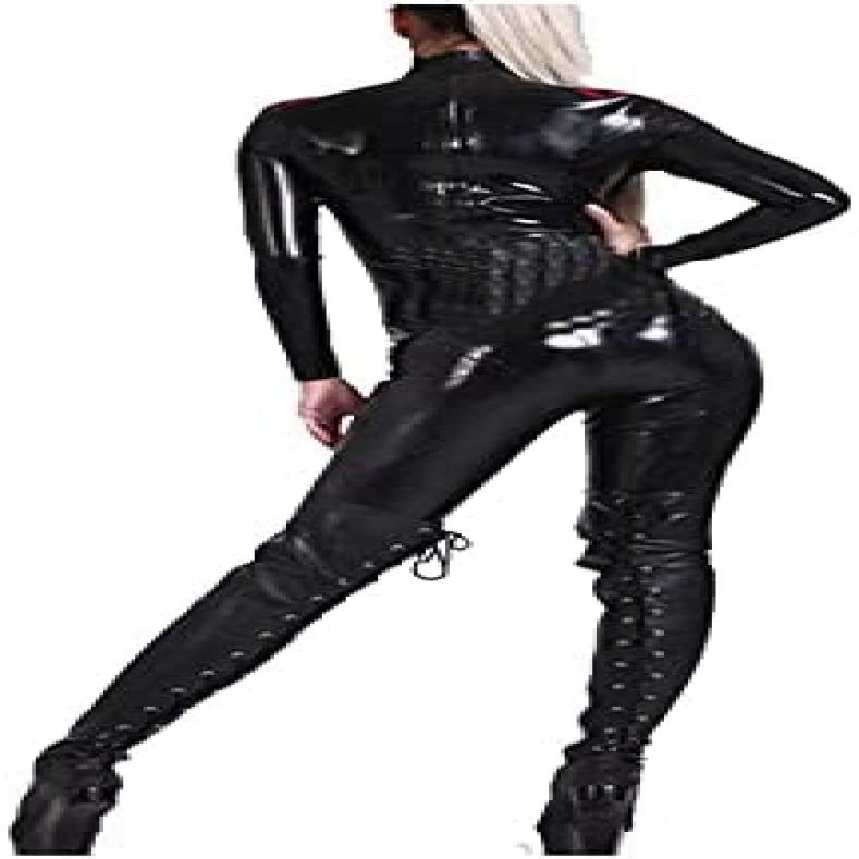 100% Latex Rubber Full-Body Women Black Catsuit Tight Bodysuit Suit Size XXS-XXL,Black,Small