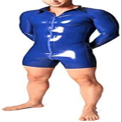 0.8MM Thickness Rubber Latex Bodysuit Sexy Costumes for Men,Red,X-Small