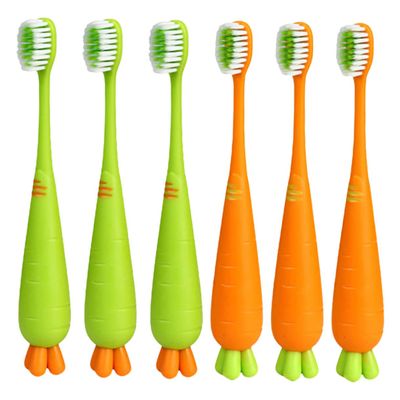 PLAFOPE 6pcs Soft Bristle Boys and Girls Toothbrushes Ergonomic Design Cartoon Carrot Radish for Gentle Oral Care for Boy Daily Use Travel-Friendly Manual Toothbrushes