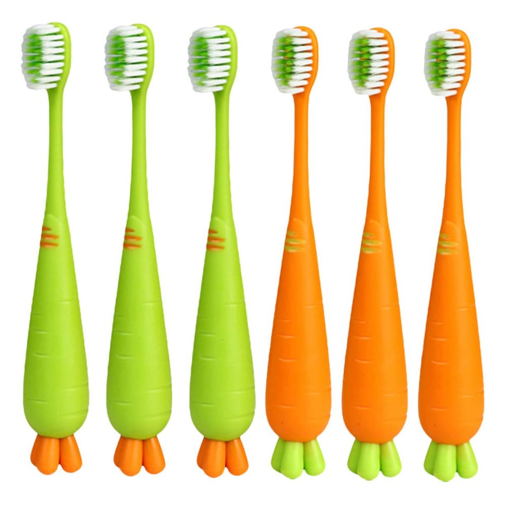 PLAFOPE 6pcs Soft Bristle Boys and Girls Toothbrushes Ergonomic Design Cartoon Carrot Radish for Gentle Oral Care for Boy Daily Use Travel-Friendly Manual Toothbrushes
