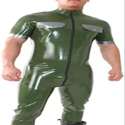 0.8mm Heavy Latex Men S Uniform Catsuit Latex Rubber Body- Suit,Red,Small