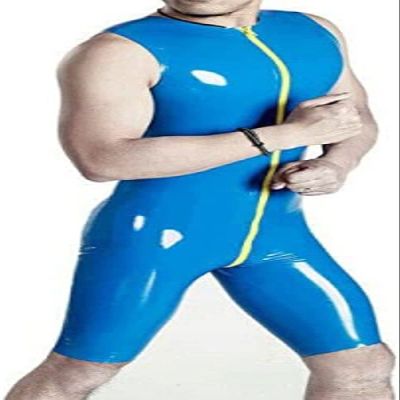 100% Latex Gummi Rubber Catsuit Casual Sexy Bodysuit S-XXL,Blue,Blue,M