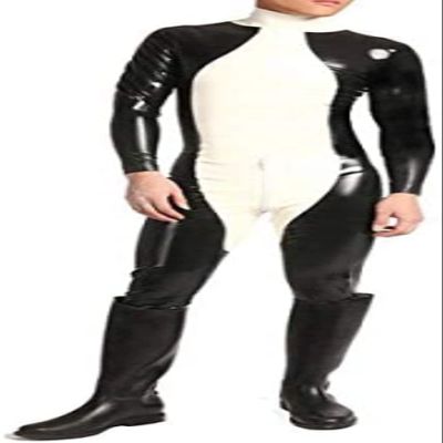 0.8MM Thickness Heavy Latex Catsuit Black with White High Neck Latex Catsuit,White,XX-Small