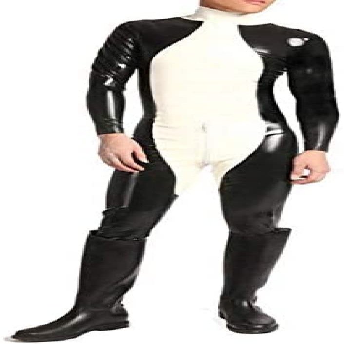 0.8MM Thickness Heavy Latex Catsuit Black with White High Neck Latex Catsuit,White,XX-Small