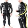 0.6MM Thickness Rubber Latex Men S Catsuit with Side Line Front Zip,Blue,X-Large view 1