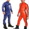 0.6MM Thickness Rubber Latex Men S Catsuit with Side Line Front Zip,Blue,X-Large view 2