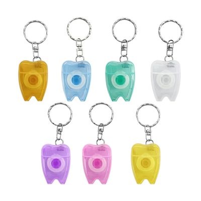 YOUYA DENTAL 20Pcs Portable Cleaning Mint Dental Teeth Floss Tooth Shaped Key Chain Flat-Line Design Floss Roll Cleaning Oral Care Tooth Cleaner Hygiene 15M Length- Random Color
