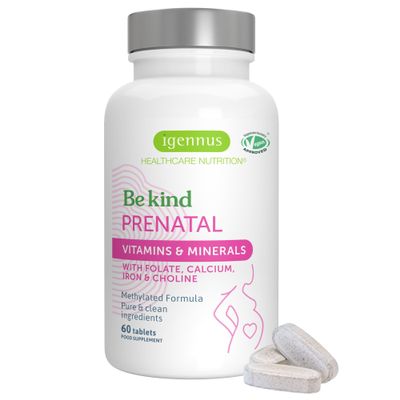 Igennus Advanced Prenatal Methylated Multivitamin, Folate for MTHFR, High Absorption, Clean Label, with Calcium, Choline, Magnesium & Gentle Iron, Complete Vegan Pregnancy Vitamins, 60 Tablets