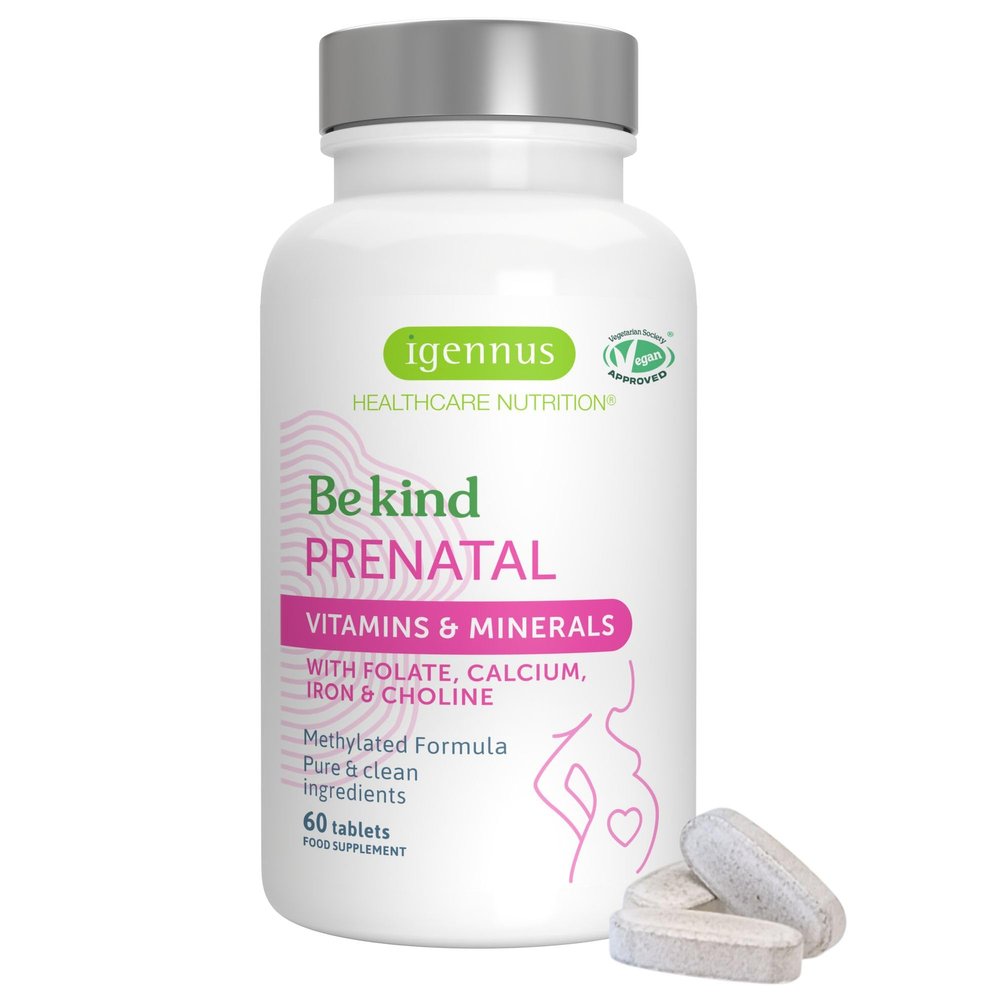 Igennus Advanced Prenatal Methylated Multivitamin, Folate for MTHFR, High Absorption, Clean Label, with Calcium, Choline, Magnesium & Gentle Iron, Complete Vegan Pregnancy Vitamins, 60 Tablets