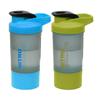 Set of 2 - 600 ML Plastic BPA Free Protien Shaker Bottle with Storage Compartment for Protein Powder Supplements Measurement Scale Steel Mixing Ball Leak Proof Flip Cap Screw Lid (Blue & Green) view 1