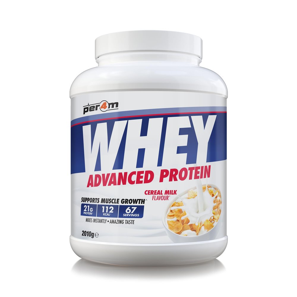Per4m Whey Protein Powder | High Protein Shake for Muscle Growth & Recovery | Low Sugar Gym Supplement | Sports Nutrition Drink + Amino Acids (2010g, Cereal Milk)