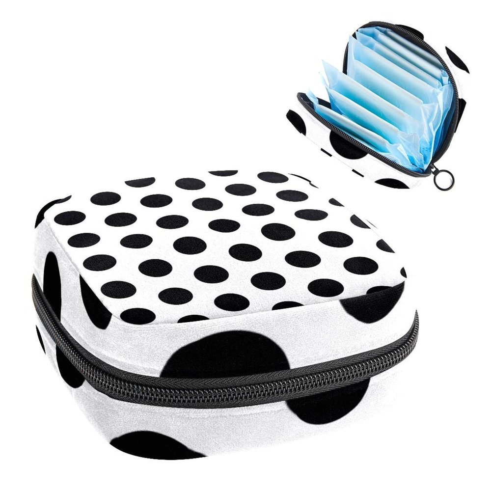 Black Dot Pattern,Period Pouch Portable,Tampon Storage Bag,Tampon Holder for Purse Feminine Product Organizer