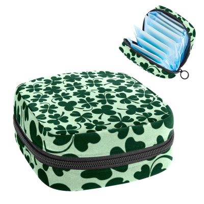 Period Pouch Portable Tampon Storage Bag,Tampon Holder for Purse Feminine Product Organizer,Clover Icons Pattern