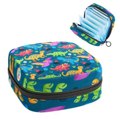 Period Pouch Portable Tampon Storage Bag,Tampon Holder for Purse Feminine Product Organizer,Colorful Doodle Dinosaurs Pattern