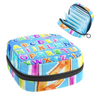 Alphabet Blue Cute,Period Pouch Portable,Tampon Storage Bag,Tampon Holder for Purse Feminine Product Organizer