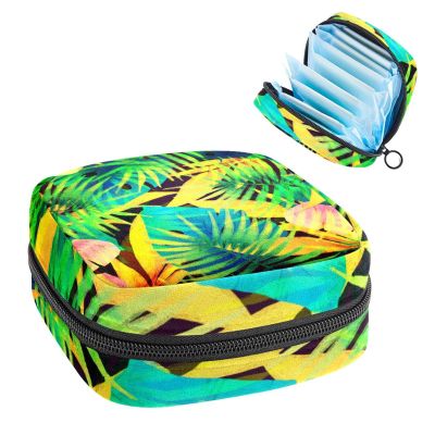Period Pouch Portable Tampon Storage Bag,Tampon Holder for Purse Feminine Product Organizer,Tropical Leaf