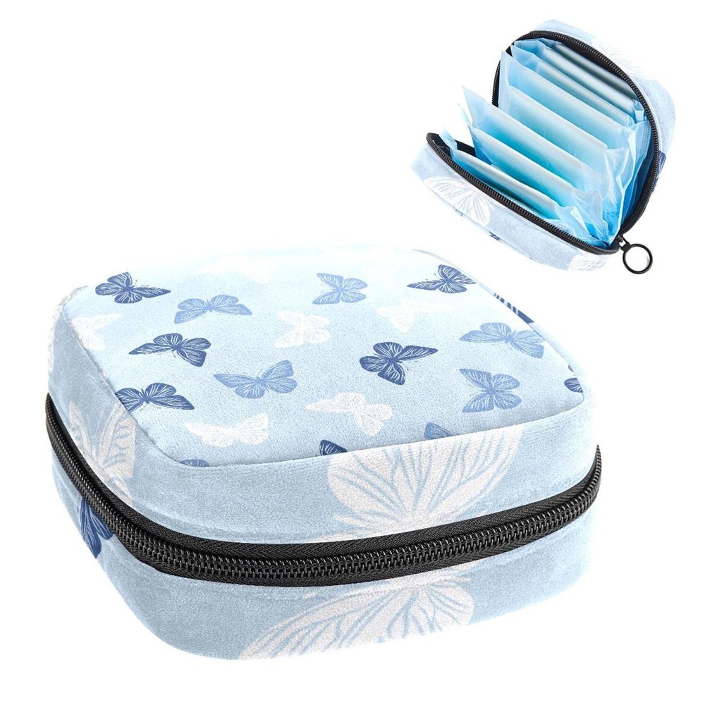 Blue Pattern Butterflies,Period Pouch Portable,Tampon Storage Bag,Tampon Holder for Purse Feminine Product Organizer