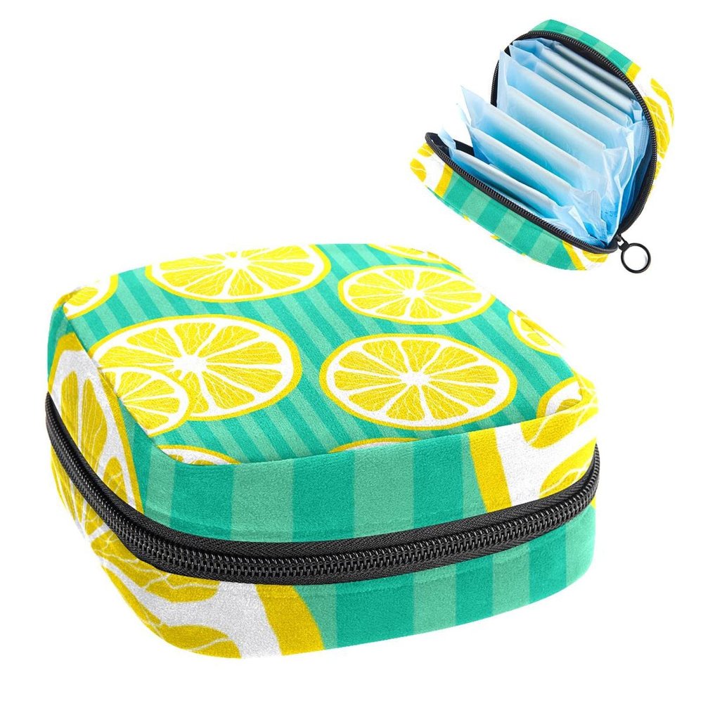 Sanitary Napkin Storage Bag,Portable Sanitary Napkin Storage Pouch,Fruit Lemon Stripe