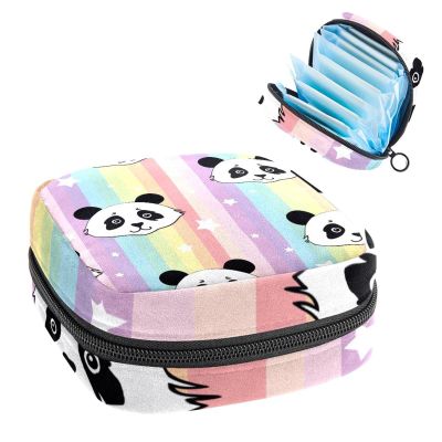Period Pouch Portable Tampon Storage Bag,Tampon Holder for Purse Feminine Product Organizer,Panda Rainbow