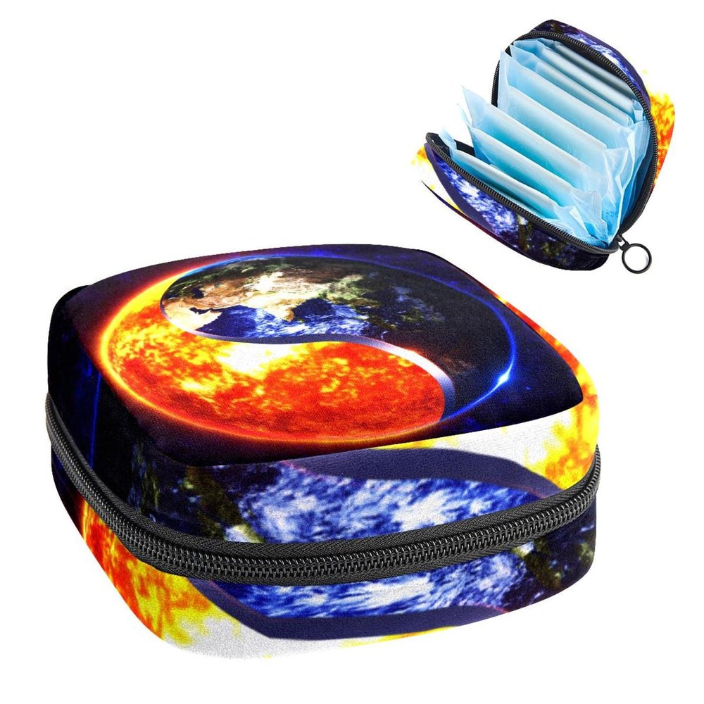 3D Yin Yang Sun Earth,Period Pouch Portable,Tampon Storage Bag,Tampon Holder for Purse Feminine Product Organizer
