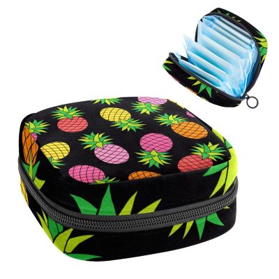 Period Pouch Portable Tampon Storage Bag,Tampon Holder for Purse Feminine Product Organizer,Pink Yellow Coral Pineapple Black