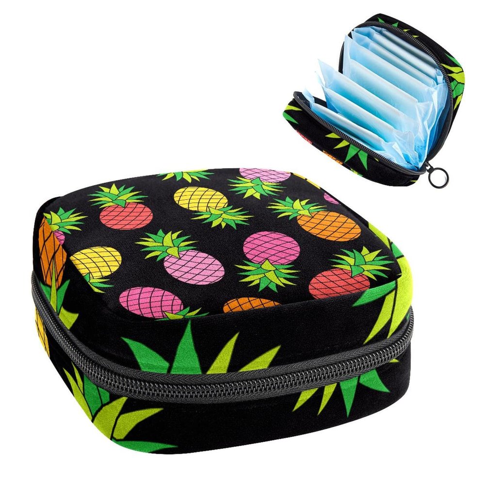 Period Pouch Portable Tampon Storage Bag,Tampon Holder for Purse Feminine Product Organizer,Pink Yellow Coral Pineapple Black
