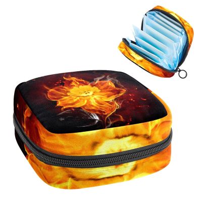 Period Pouch Portable Tampon Storage Bag,Tampon Holder for Purse Feminine Product Organizer,Fire Burning Flower