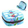 Period Pouch Portable Tampon Storage Bag,Tampon Holder for Purse Feminine Product Organizer,Hand Drawn Anchor with Flowers Blue Stripes Pattern view 1
