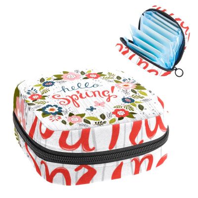 Period Pouch Portable Tampon Storage Bag,Tampon Holder for Purse Feminine Product Organizer,Hello Spring Flower